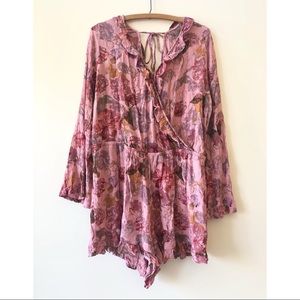 Plus Size Floral Ruffle Faux Wrap Romper
